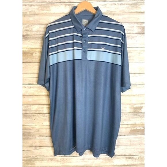 Callaway Mens Opti-Dri XL Polo Shirt Blue Striped Short Sleeve Golf Attire - Picture 1 of 8